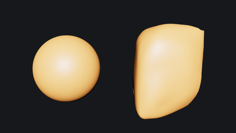 The wrapped sphere mesh in the box's proportions beside the source sphere.