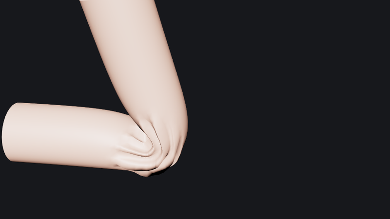 The bent arm at the deepest pose with the wrinkle grooves on the inner elbow.